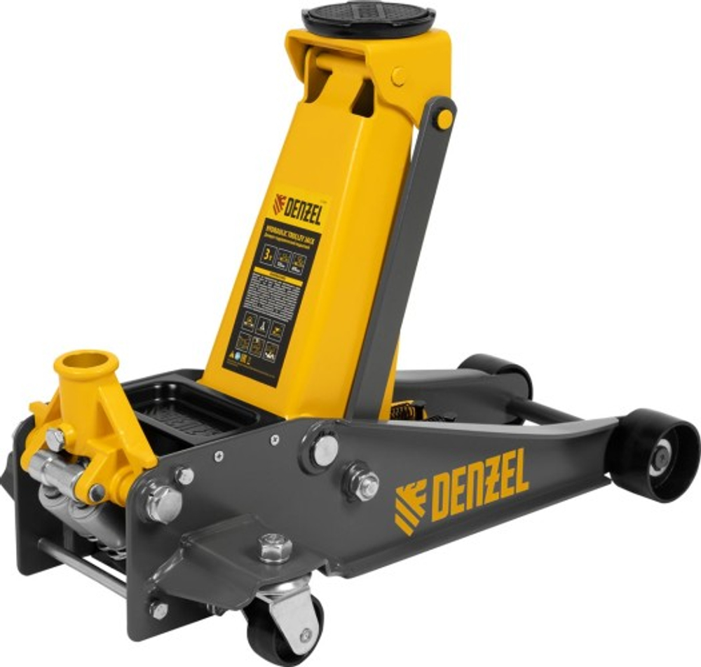 Домкрат подкатной Denzel 51260 гидравлический 3 т, 125-470 мм, быстрый подъем