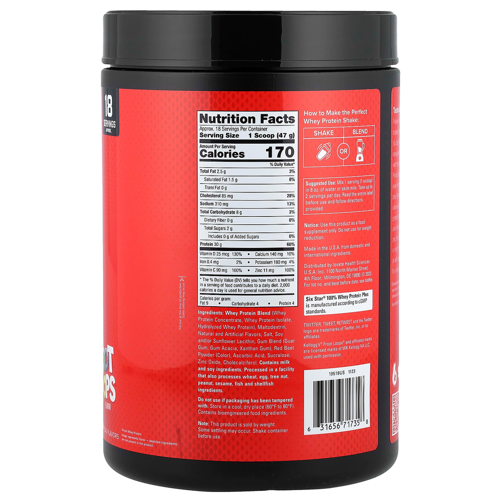 SIXSTAR, 100% Whey Protein Plus, сывороточный протеин плюс, Kellogg's®, фрукто счет, 821 г (1,81 фунта)