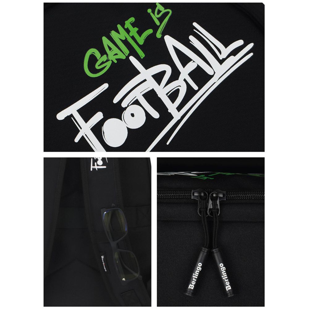 Рюкзак Berlingo Casual "Football black" 39,5*27*13см, 1 отделение, 3 кармана, уплотненная спинка