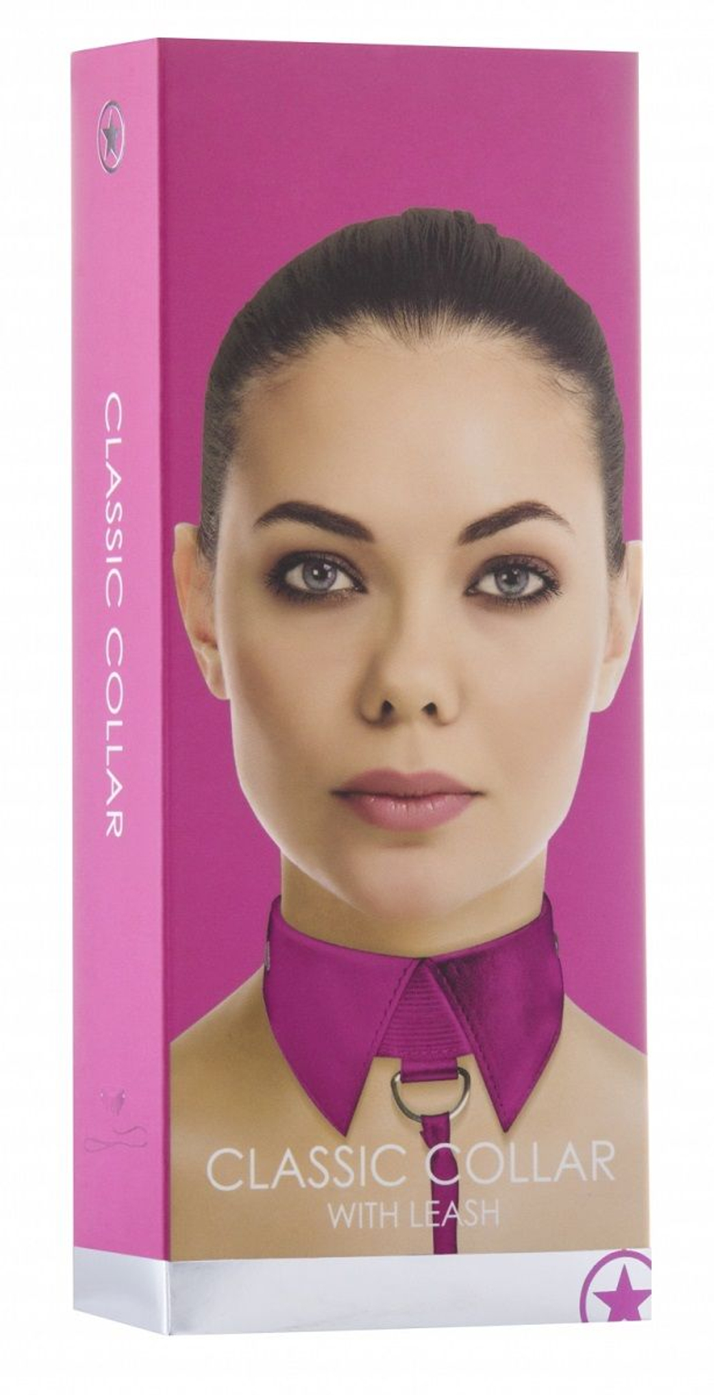 Розовый кожаный воротник с поводком Pink OUCH! (Цвет: розовый)