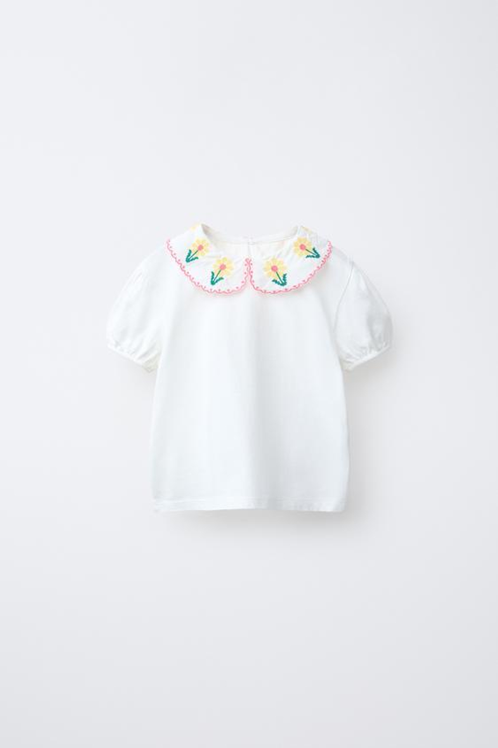 ZARA ТОП С ВЫШИВКОЙ И КРУГЛЫМ ВОРОТНИКОМ, ЖЕЛТОВАТО-БЕЛЫЙ