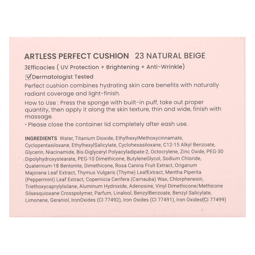 Heimish, Artless Perfect Cushion, тональная основа, SPF 50+ / PA+++, оттенок 23 натуральный бежевый, 13 г