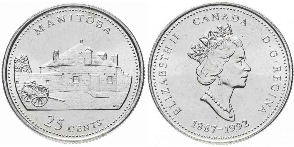 Канада 25 центов, 1992 Манитоба