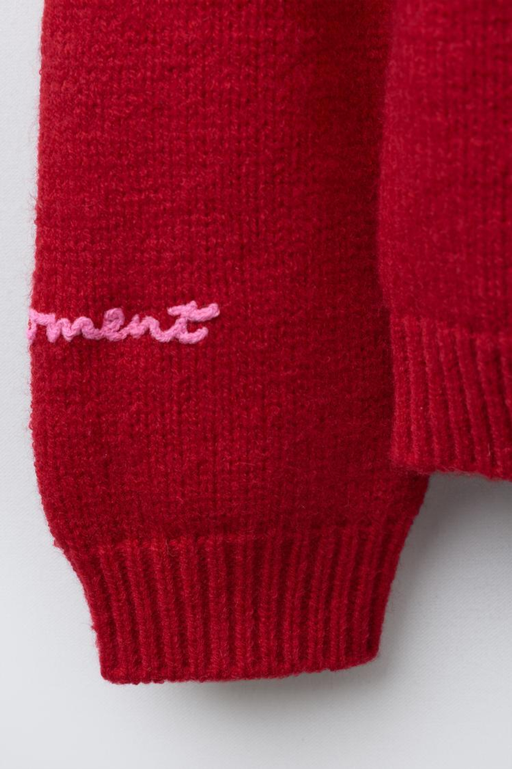ZARA ВЯЗАНЫЙ СВИТЕР С ВЫШИВКОЙ, КРАСНЫЙ