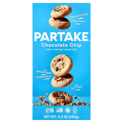 Partake, мягкое печенье, с шоколадной крошкой, 150 г (5,5 унции)
