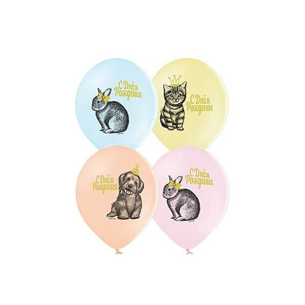 Воздушные шары с рисунком 36 см. С ДР "Домашние питомцы"