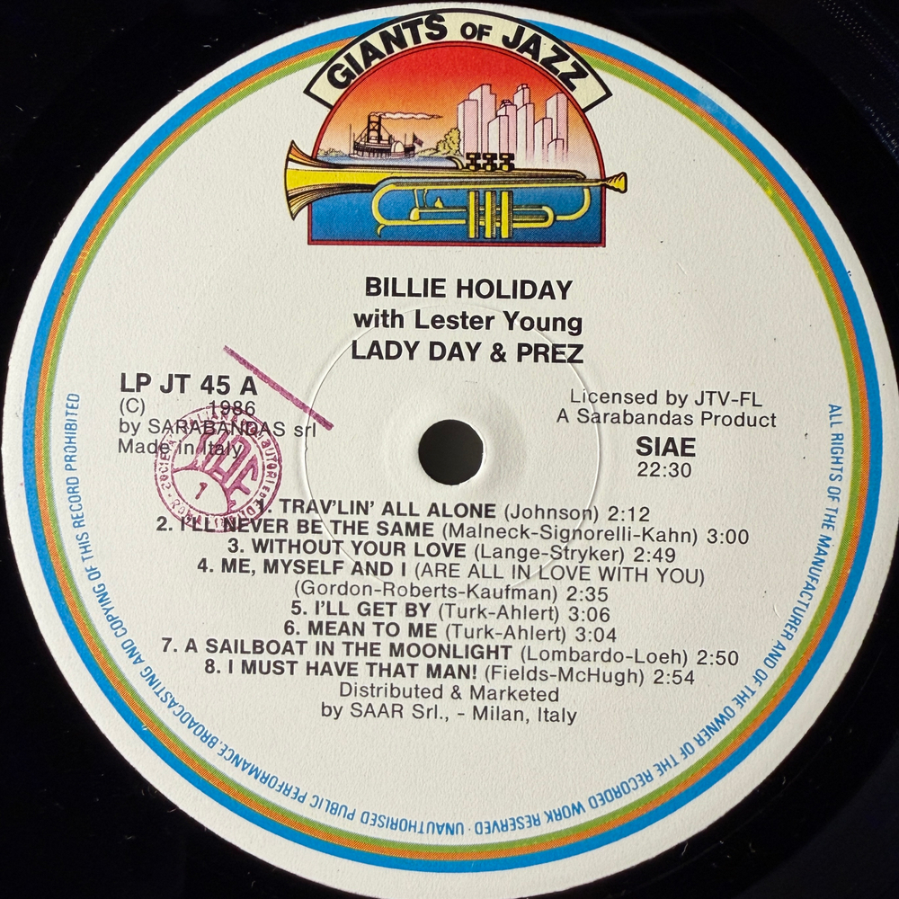 Billie Holiday With Lester Young ‎– Lady Day & Prez (Италия 1986г.) Т
