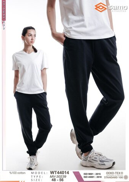 44014 Брюки женские с карманами футер 2-х нитка черный (56)