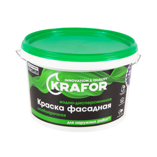 Краска водно-дисперсионная фасадная особопрочная Krafor, 3 кг, белая, 26948