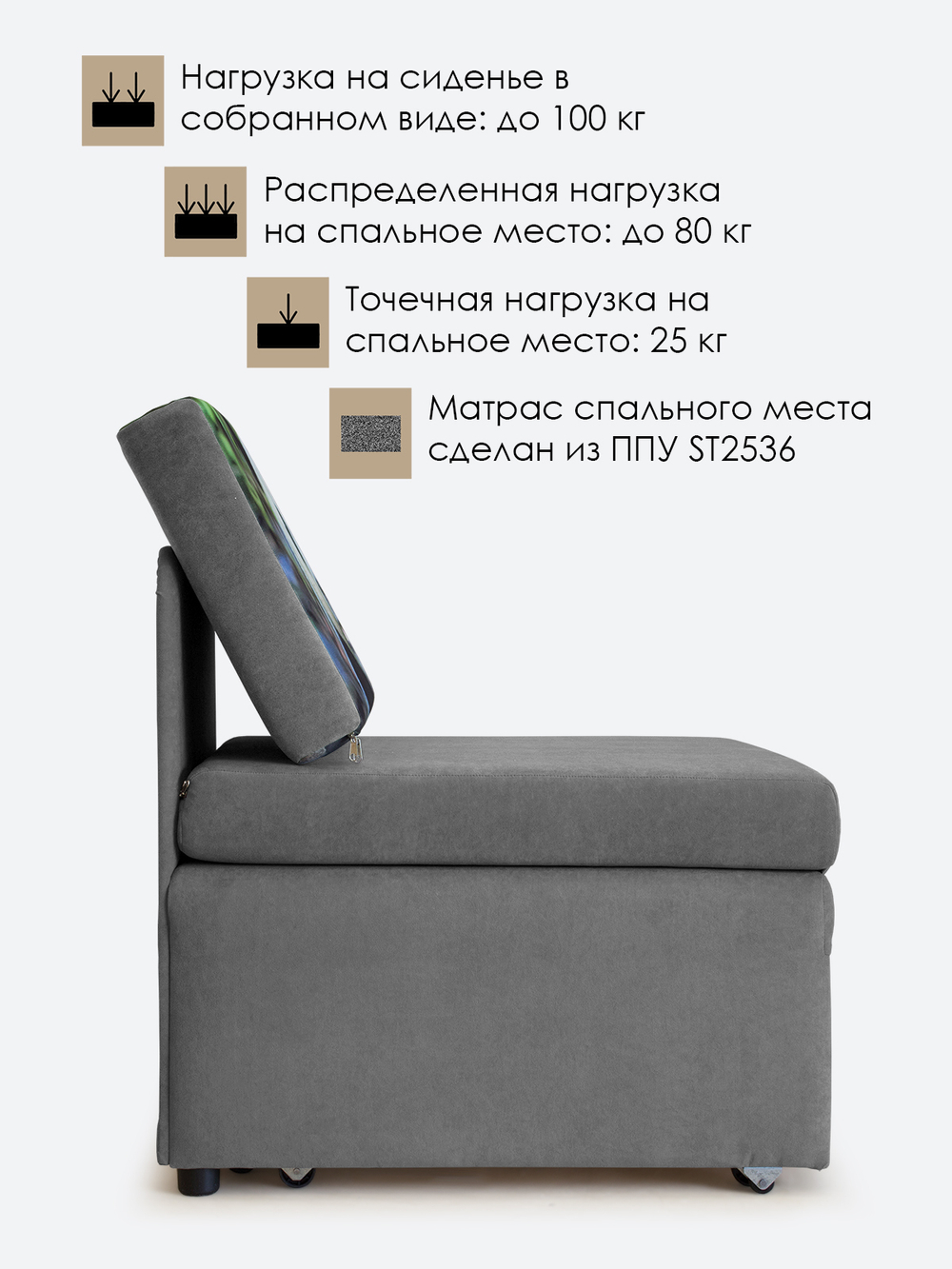 Кресло-кровать "Миник" Candy Grey, купон "Панда"