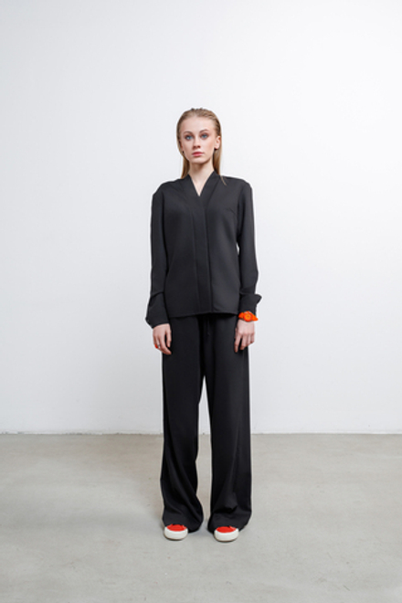 Китель-блейзер с воротником шаль черный женский