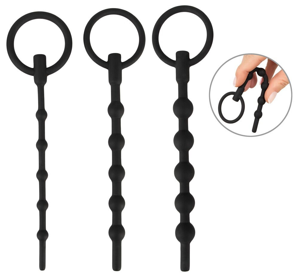 Набор из 3 черных силиконовых уретральных стимуляторов Training Set (Цвет: черный)