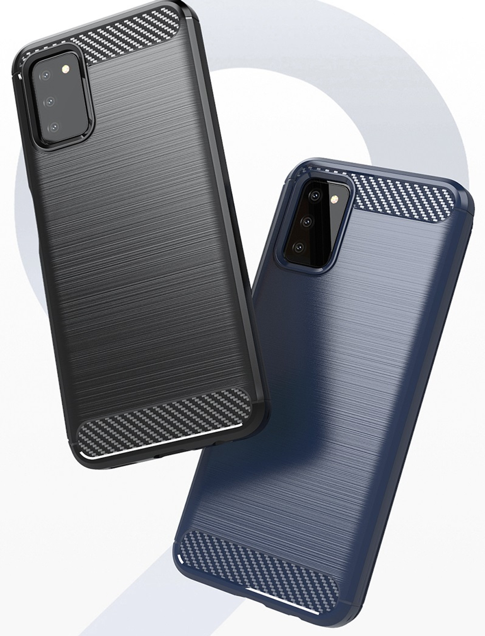 Мягкий чехол синего цвета для смартфона Samsung Galaxy A03S, серия Carbon (стиль карбон) от Caseport