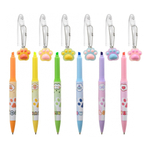 Ручка шариковая с текстовыделителем, автоматическая, Basir, синие чернила, серия "Лапки", с поворотным механизмом и брелоком