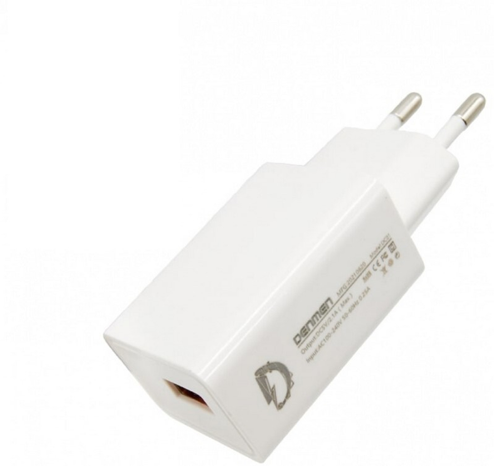 Сетевой адаптер питания DENMEN DC01 1USB 2.1A (белый).Без упаковки