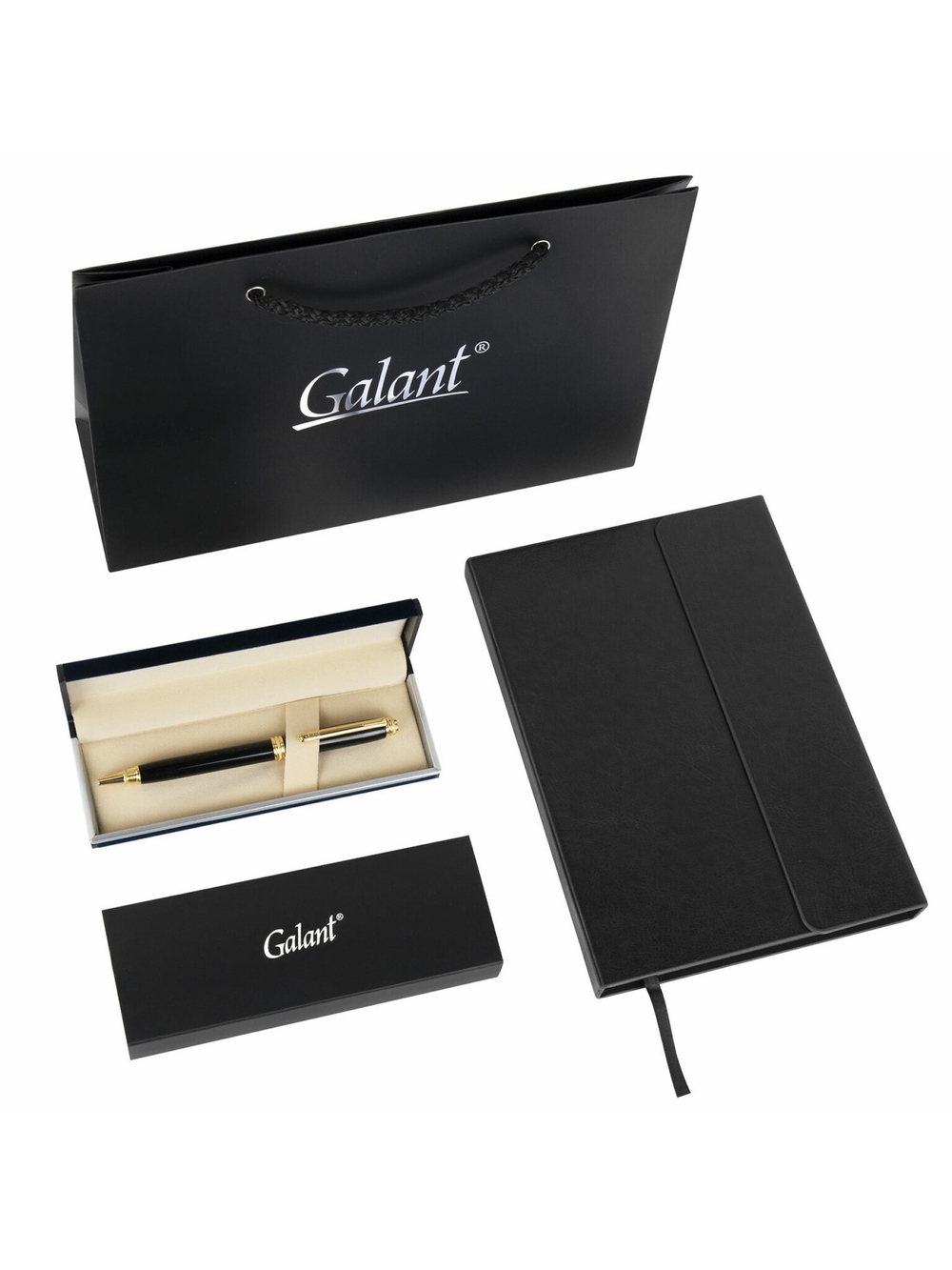Набор ручка шариковая Galant "Black" синяя, 0,7мм, ежедневник и подарочный пакет