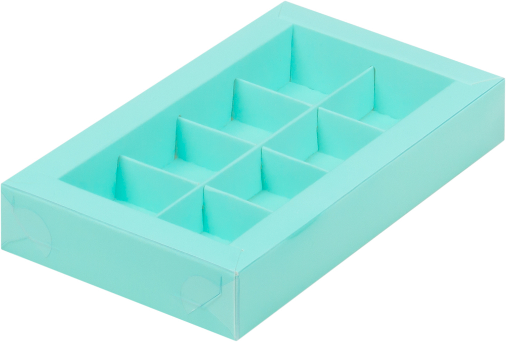 Коробка для 8 конфет, мятная с окном