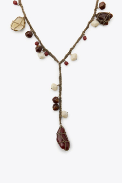 ZARA ОЖЕРЕЛЬЕ С ЦЕПОЧКАМИ И КАМНЯМИ, ЦВЕТ СОСТАРЕННОГО ЗОЛОТА