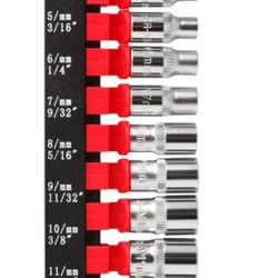 Набор головок универсальный профиль 11пр.,1/4''(4-14мм-5/32'',3/16'',1/4'',9/32'',5/16'',11/32'',3/8'',7/16'',15/32'',1/2'',9/16''), на пластиковом де RockForce##Rock FORCE RF-2144Q