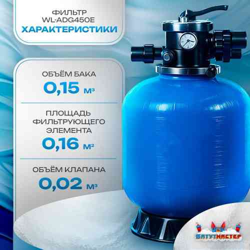 Песочный фильтр для бассейна до 64 м³ с насосом ESP0.5HP, до 55 кг песка, 8,0 м³/ч, WL-ADG450E