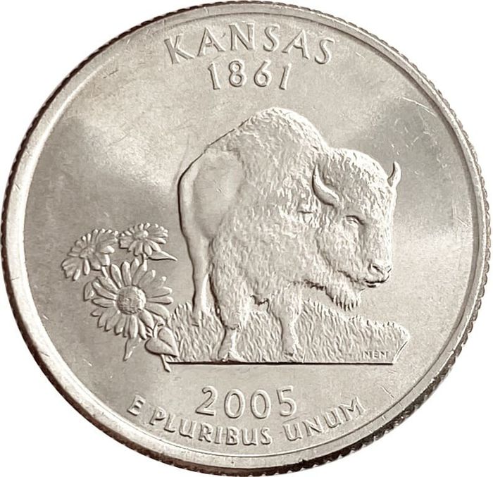 25 центов (1/4 доллара, квотер) 2005 США «Штат Канзас» (P)