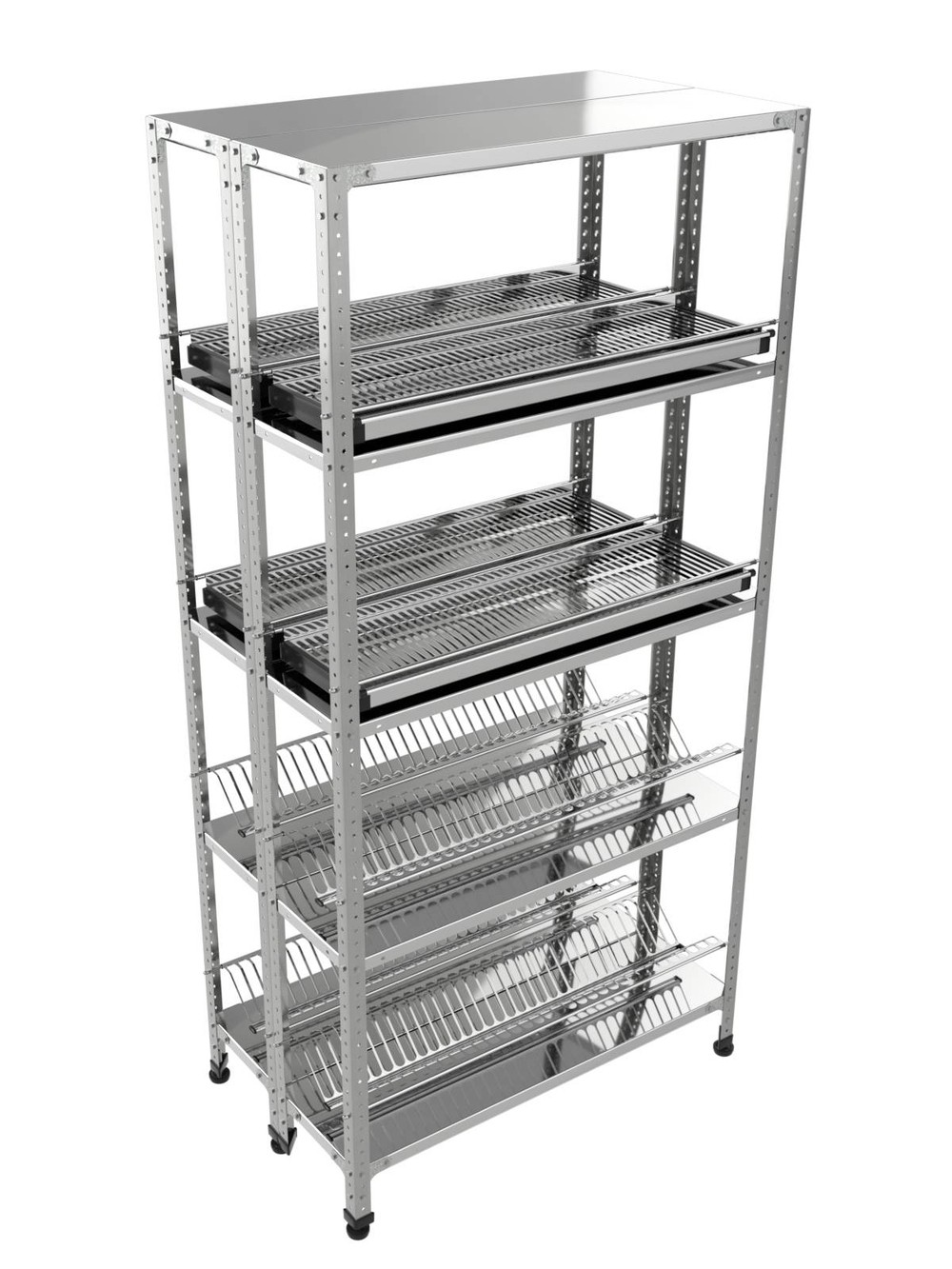 Стеллаж нержавеющий для посуды "Профи" СПн-20/4, 580х530х1800 мм