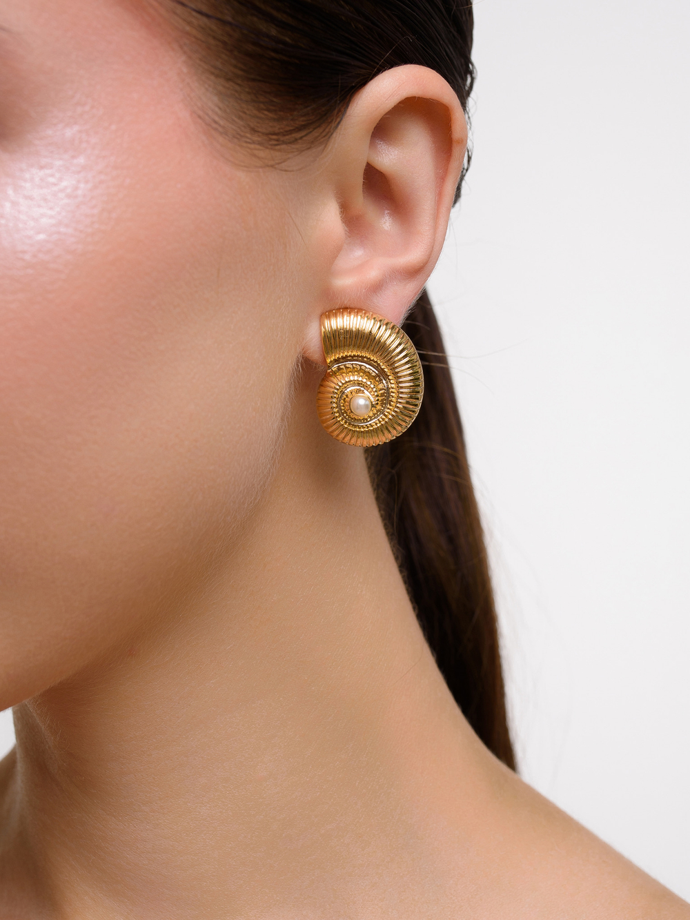 Серьги "Shell Ribbing Pearl" Gold