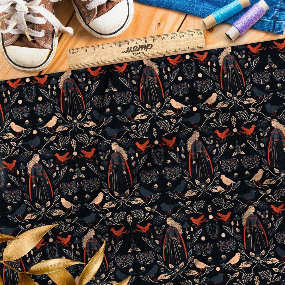 Ткань атлас  девушка из сказок