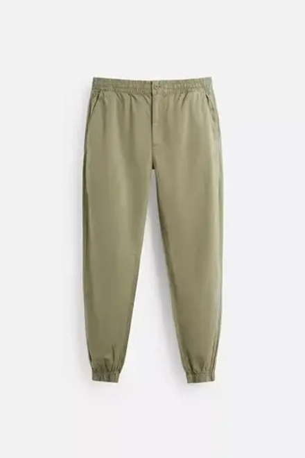 ZARA БРЮКИ-ДЖОГГЕРЫ ИЗ ТКАНИ С ЭФФЕКТОМ ПОТЕРТОСТИ, СВЕТЛЫЙ ХАКИ
