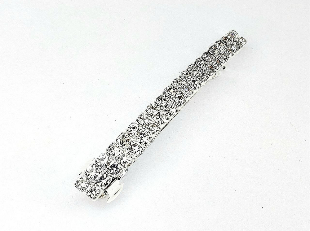 Заколка автомат французская "Счастлива и Любима!" с двухрядными стразами