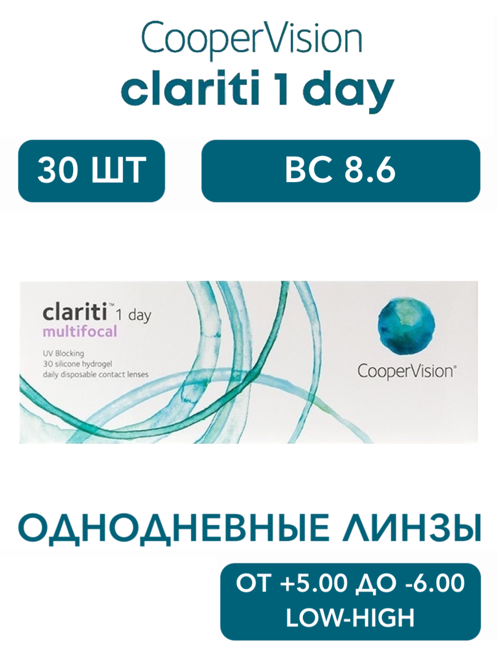 Однодневные контактные линзы Clariti 1-Day multifocal (уп. 30 линз)