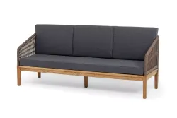 "Канны" диван 3-местный плетеный из роупа, основание дуб, роуп коричневый круглый, ткань Savana grafit