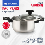 Кастрюля нерж, 3.1 л, с крыш, крыш стекло, Daniks, Айленд, SD-23-20, индукц