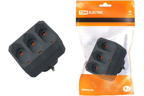 Блок 3 гнезда под плоскую вилку черный 2P 2,5А 250W TDM
