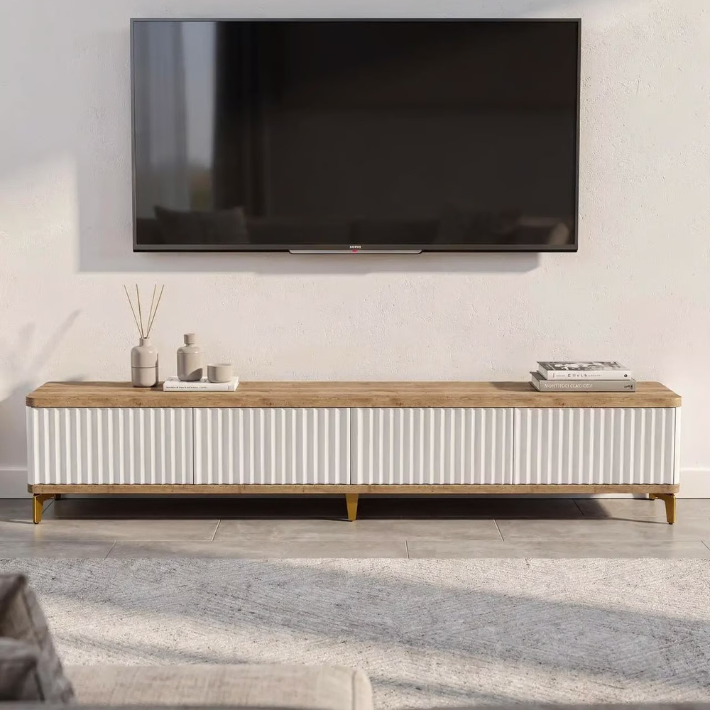 Тумба под телевизор на ножках ROYAL 5037 эко (Дуб Веллингтон-Золото)