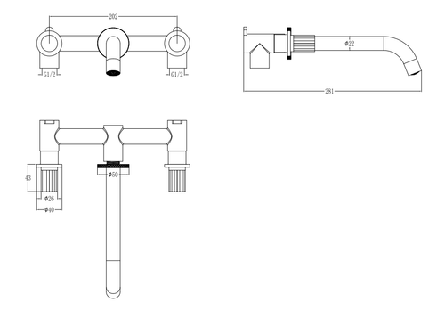 Boheme Смеситель из стены ELEGANTE на 3 отв. BLACK