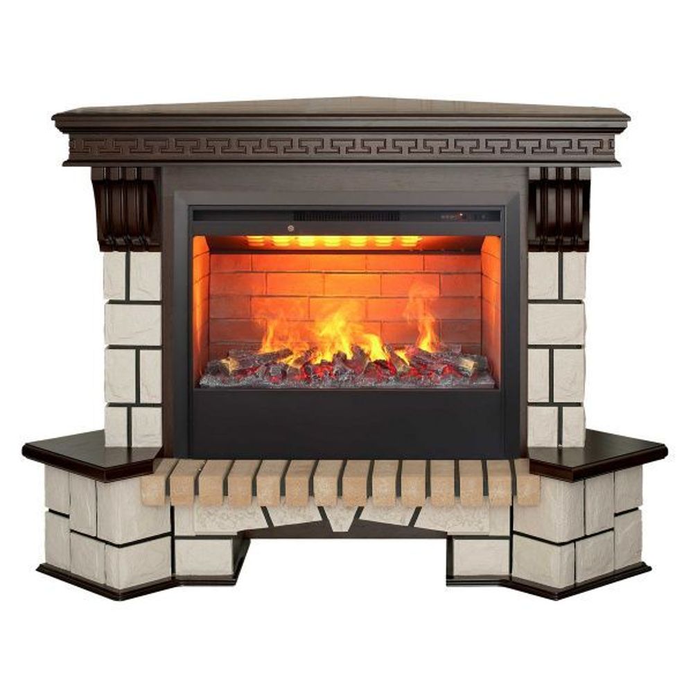 Электрокамин RealFlame Stone Coner AO античный дуб с очагом 3D Helios 26