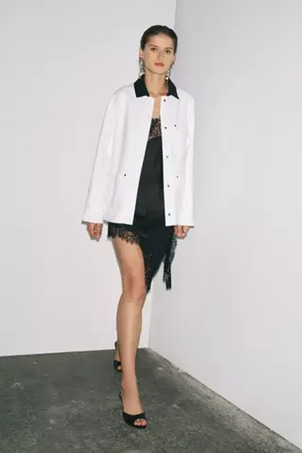 ZARA КУРТКА-РУБАШКА С КОНТРАСТНЫМ ВОРОТНИКОМ — ZW COLLECTION, БЕЛЫЙ