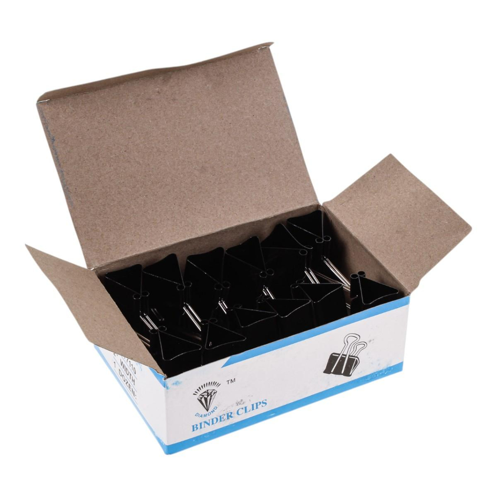 Зажимы для бумаг 51мм, 12 шт, черные, картонная коробка