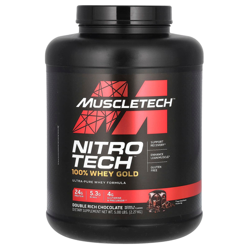 MuscleTech, Nitro Tech, 100% Whey Gold, сывороточный протеин, со вкусом двойного шоколада, 2,27 г (5 фунтов)