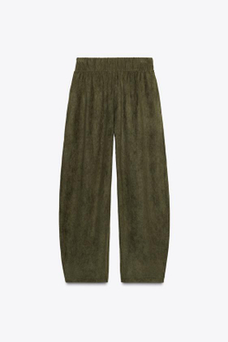 ZARA БРЮКИ BALLOON С ЭФФЕКТОМ ЗАМШИ, ХАКИ