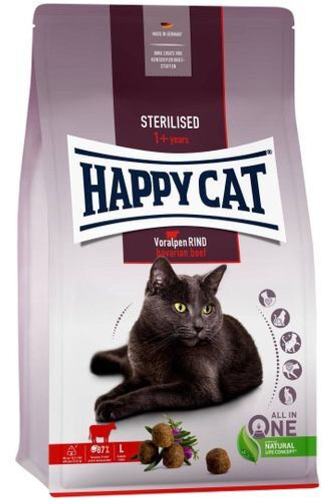 Сухой корм Happy Cat Supreme Adult Sterilised Альпийская говядина для стерилизованных кошек и кастрированных котов 4 кг