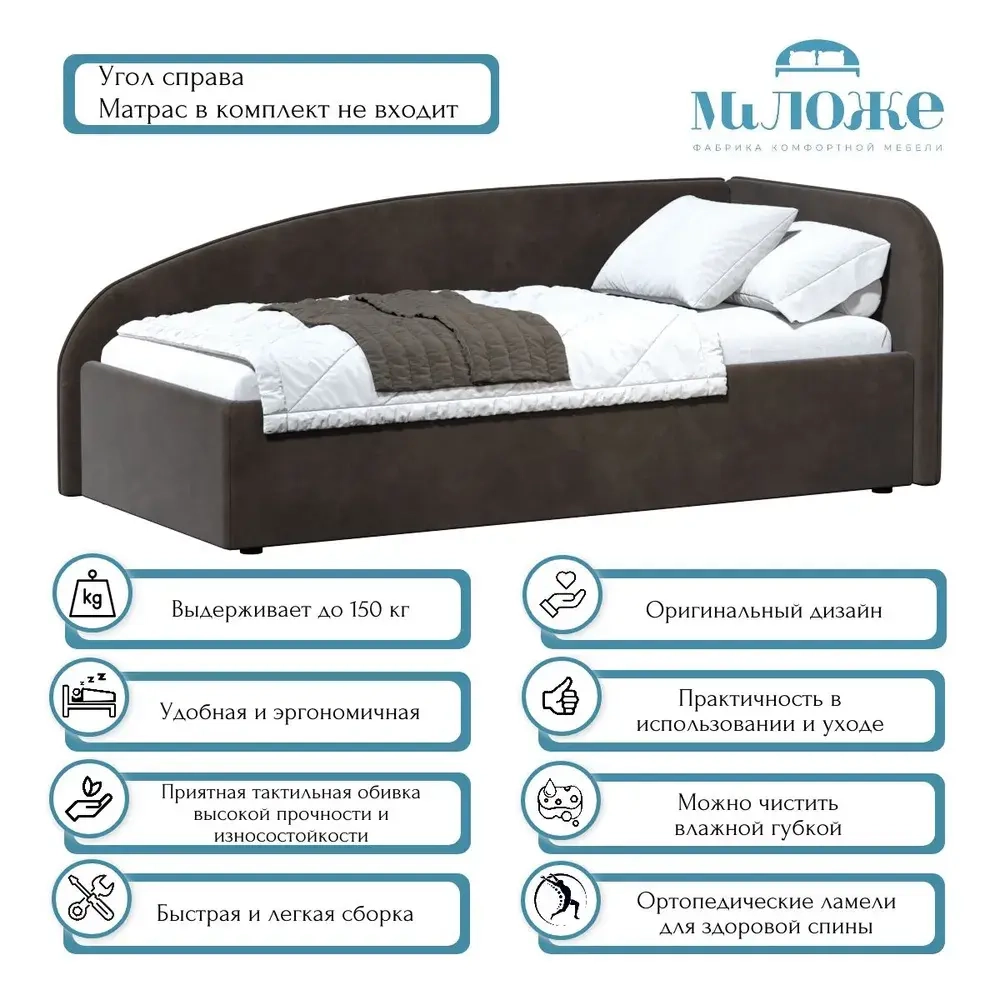 Кровать Элис 90х200 Шоколадный Правый Угол