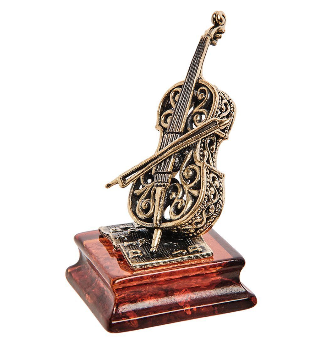 Народные промыслы AM-2836 Фигурка «Виолончель Ажурная» (латунь, янтарь)