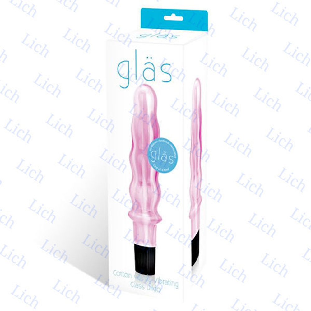 Волнистый розово-белый вибратор из стекла, 17,5 см