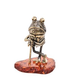 Народные промыслы AM-2143 Фигурка «Лягушка джентельмен» (латунь, янтарь)