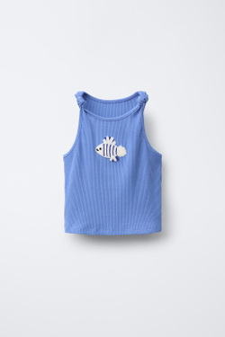 ZARA ТОП В РУБЧИК С УЗЛАМИ, СИНИЙ