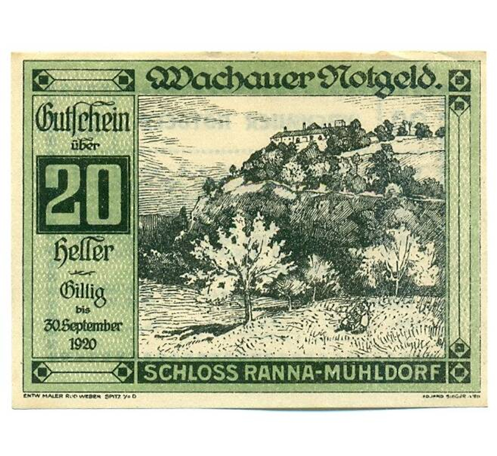 Австрия 20 геллеров 1920 Шлосс-Ранна aUNC