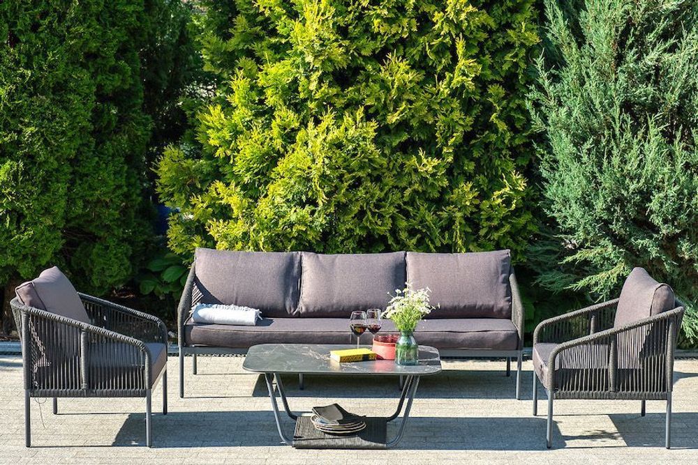 "Канны" лаунж-зона 5-местная плетеная из роупа (веревки), цвет темно-серый