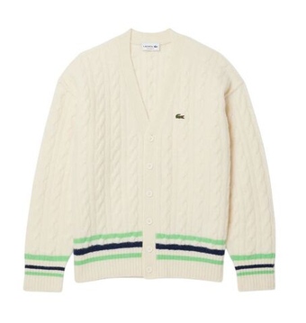 Мужская теннисная кофта Bluza Lacoste Cable Knit Wool - white/green/navy blue